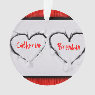 Adorno Dos corazones Fresco Nieve Blanca Rojo Corrugado M