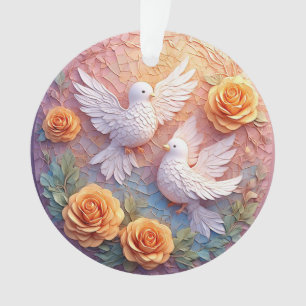 Adorno Dos palomas blancas en medio de un patrón floral