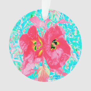 Adorno Dos rosados ciruelas de coral rojo loco hibiscus e