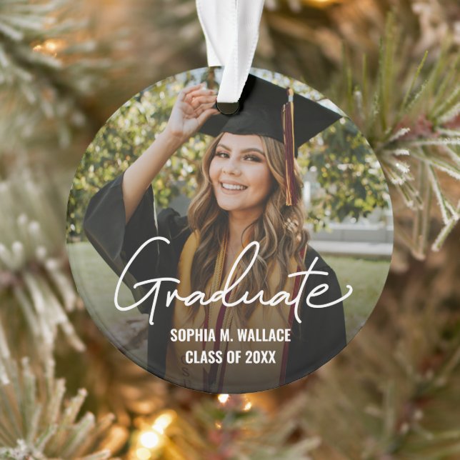 Adorno Double sided Handlettering Graduate Custom Photo (Árbol)
