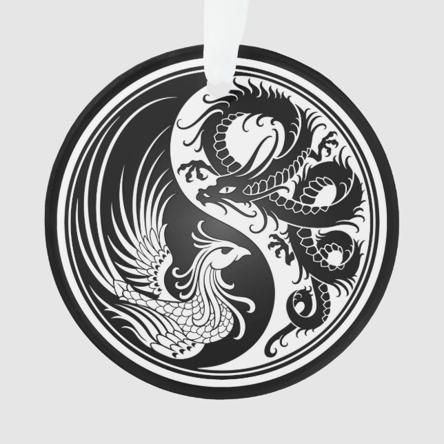 Adorno Dragón blanco y negro Phoenix Yin Yang (Anverso)