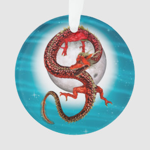 Adorno Dragón de Luna Roja Arte de Fantasía Celestial