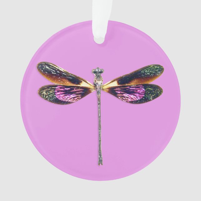 Adorno Dragonfly - plata, oro, púrpura y negro (Anverso)