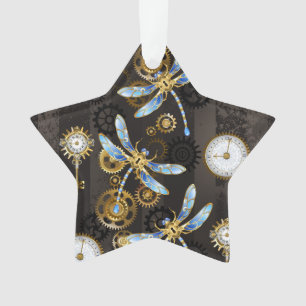 Adorno Dragoniscos de Steampunk sobre fondo rayado marró