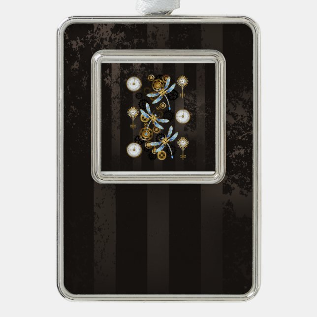 Adorno Dragoniscos de Steampunk sobre fondo rayado marrón (Anverso)