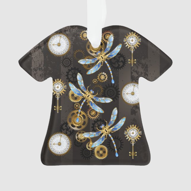 Adorno Dragoniscos de Steampunk sobre fondo rayado marrón (Anverso)