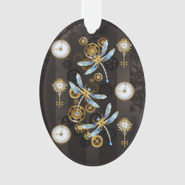 Adorno Dragoniscos de Steampunk sobre fondo rayado marrón (Anverso)