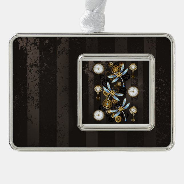 Adorno Dragoniscos de Steampunk sobre fondo rayado marrón (Anverso)