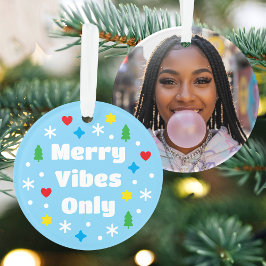 Adorno Dulce Foto Personalizada de Navidad Retro Azul Nav