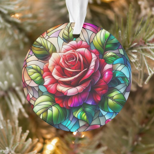 Adorno Efecto Vidrio Manchado Rosa Elegante Diseño Floral (Árbol)