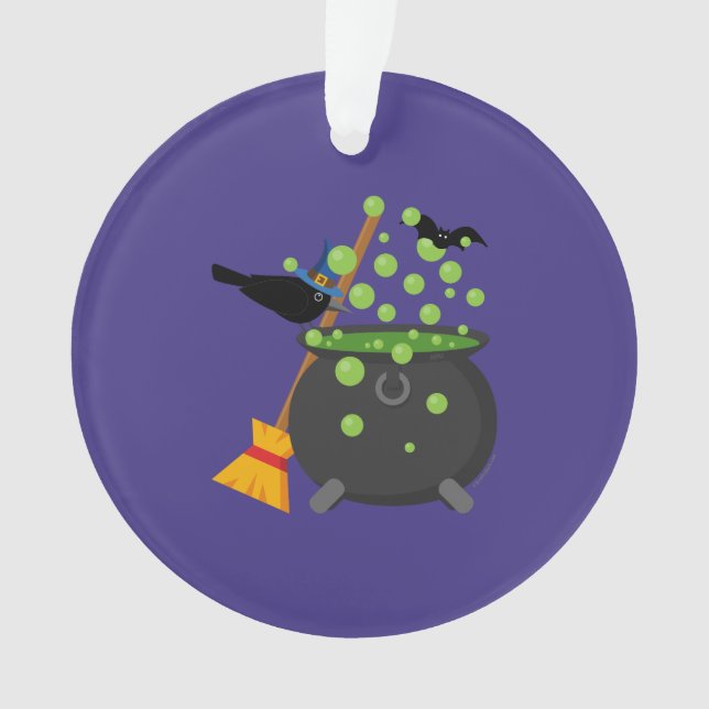 Adorno El cuervo de la bruja linda mirando hacia un calde (Anverso)