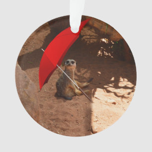 Adorno El Curioso Meerkat Bajo El Paraguas,