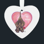Adorno El día de San Valentín de perro de Hound<br><div class="desc">Desfile Animal Romántico Hound Dog Heart and Love regalos, tarjetas y accesorios traídos a usted por Imagine That! El diseño presenta nuestra divertida obra de arte de un perro de hebilla marrón que sostiene en la boca a un rosa bonito con los corazones púrpura, rojo y rosado estratificados digitalmente por...</div>