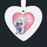 Adorno El día de San Valentín del oso polar<br><div class="desc">Desfile Animal Romántico de Oso Polar Amor y Corazones Regalos y Accesorios de San Valentín presenta nuestra divertida obra de arte de un lindo oso polar sosteniendo a un rosa bonito en la boca con el púrpura estratificado, rojo y el color rosado detrás de ella creada por nuestro talentoso artista,...</div>