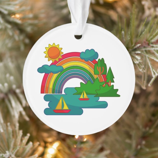 Adorno El paisaje de los viajes en barco bajo las nubes d (Árbol)