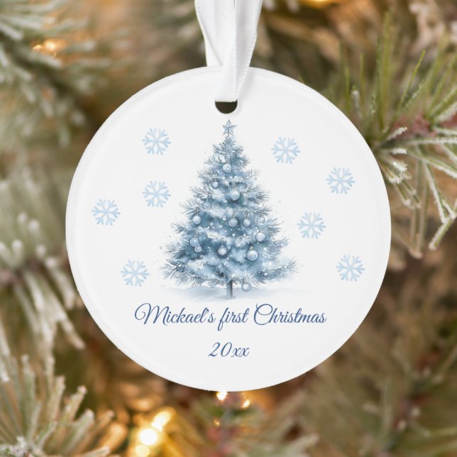 Adorno El primer bebé personalizado del árbol azul de Nav (Árbol)