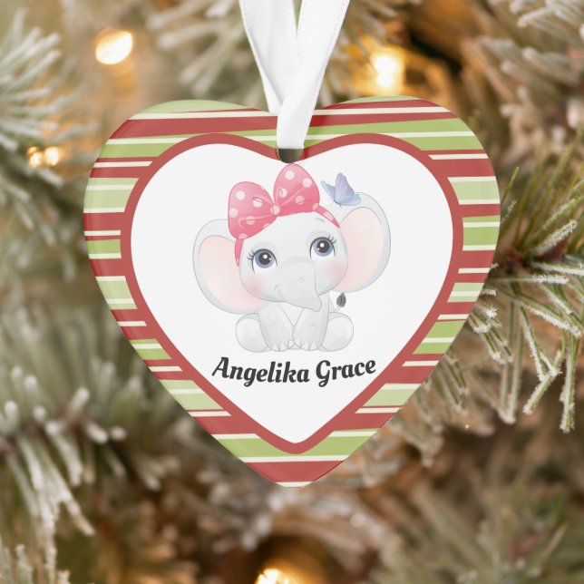 Adorno Elefante bebé chica con nombre personalizado Bow (Árbol)
