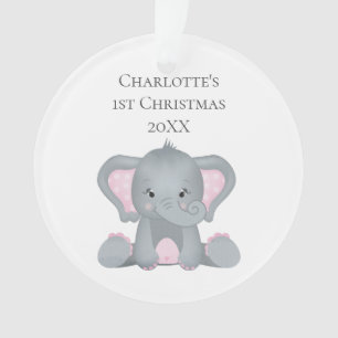 Adorno Elefante de Bebé Personalizado Rosa Primera Navida
