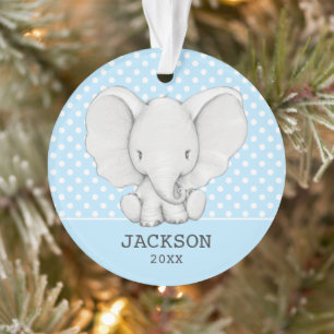 Adorno Elefante de polka azul niño personalizado