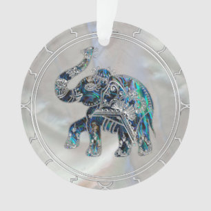 Adorno Elefante enmarcado plata en el olmo y la perla
