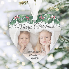 Adorno Elegant 2 Photo Holly Greenery Merry Christmas