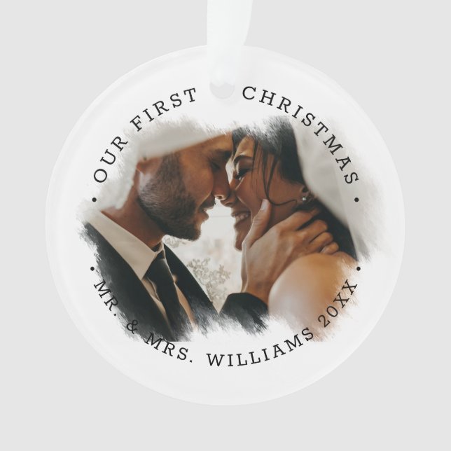 Adorno Elegant Brushstroke Overlay Photo Acrylic Ornament (Anverso)