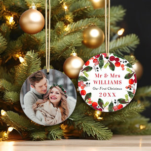 Adorno Elegant First Christmas Greenery Wedding Photo