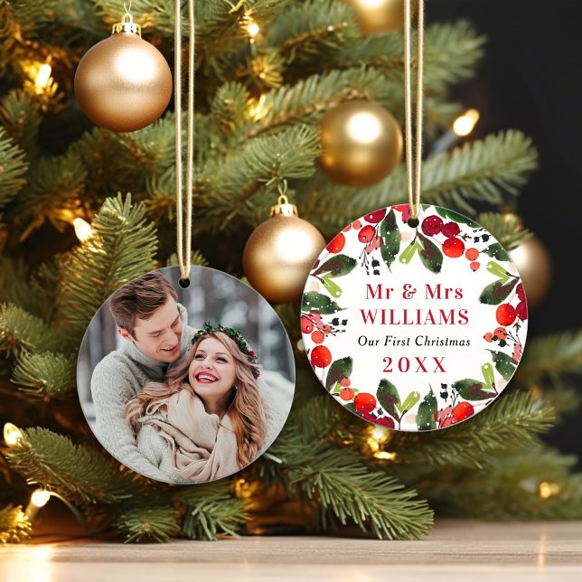 Adorno Elegant First Christmas Greenery Wedding Photo (Subido por el creador)