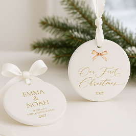 Adorno Elegant Gold Script “Our First Christmas”