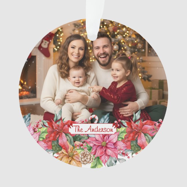 Adorno Elegant Poinsettia Floral Border Custom Photos (Anverso)