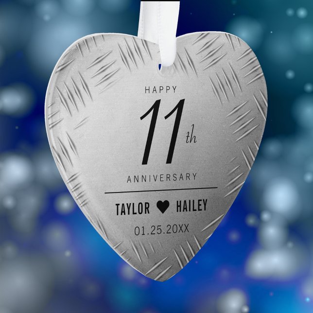 Adorno Elegante 11ª celebración del Aniversario del Boda  (Elegant 11th Steel Wedding Anniversary Acrylic Ornament Cover Photo.)