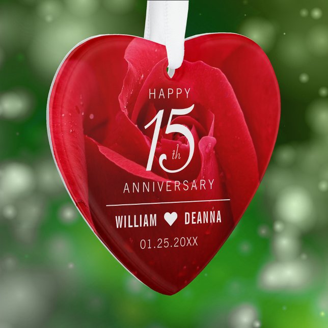 Adorno Elegante 15º Rosa Boda Aniversario (Elegant 15th Rose Wedding Anniversary Acrylic Ornament Cover Photo.)