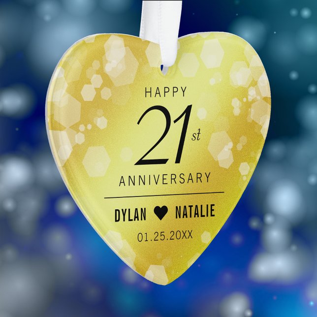 Adorno Elegante 21ª celebración del Aniversario del Boda  (Elegant 21st Brass Wedding Anniversary Acrylic Ornament Cover Photo.)