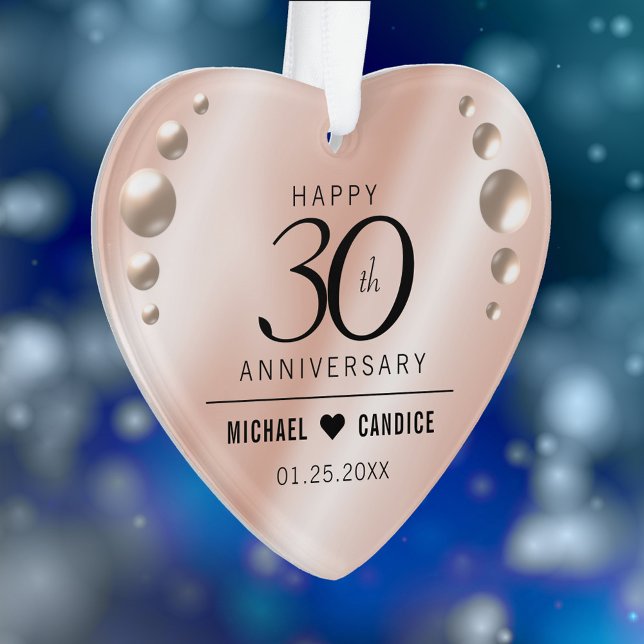 Adorno Elegante 30° Aniversario de la Boda de la Perla (Elegant 30th Pearl Wedding Anniversary Acrylic Ornament Cover Photo.)