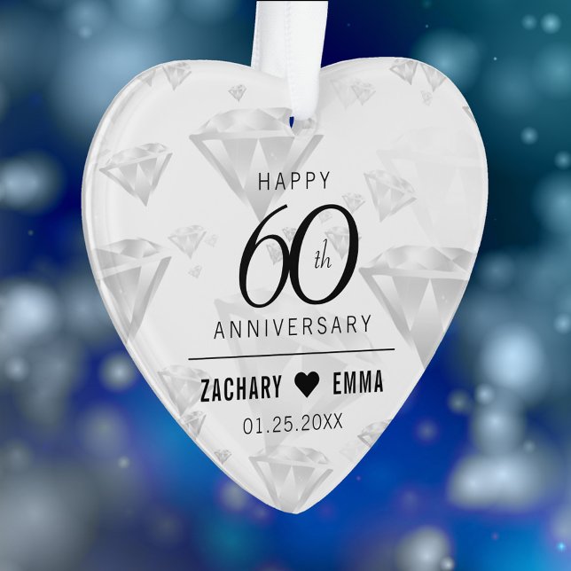 Adorno Elegante 60° Aniversario del Boda del Diamante (Elegant 60th Diamond Wedding Anniversary Acrylic Ornament Cover Photo.)