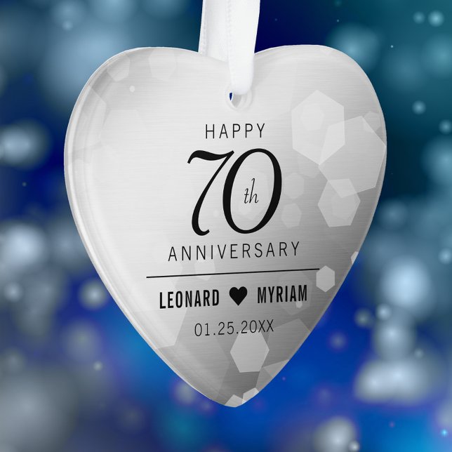 Adorno Elegante 70° Aniversario del Boda Platino (Elegant 70th Platinum Wedding Anniversary Acrylic Ornament Cover Photo.)