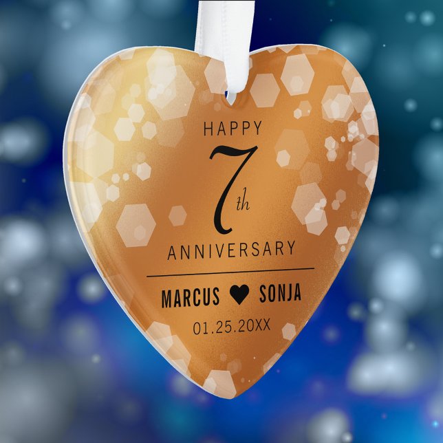Adorno Elegante 7° Aniversario del Boda del Cobre Acrílic (Elegant 7th Copper Wedding Anniversary Acrylic Ornament Cover Photo.)