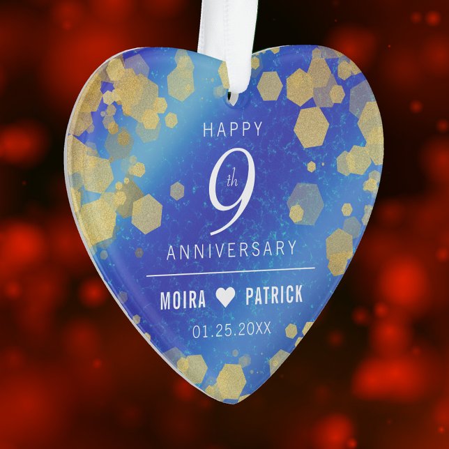 Adorno Elegante 9° Aniversario del Boda Lapis Lazuli (Elegant 9th Lapis Lazuli Wedding Anniversary Acrylic Ornament Cover Photo.)