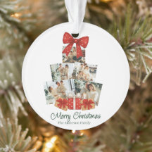 Elegante acuarela Red Bow Family Árbol de Navidad