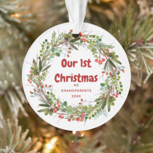 Adorno Elegante acuarela Wreath Primera Navidad  