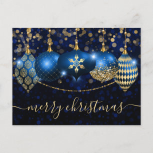 Adorno Elegante Azul y Dorado Feliz Navidad