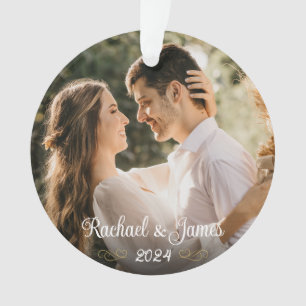 Adorno Elegante Boda Gold White Script Monograma Foto