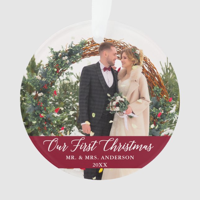 Adorno Elegante caligrafía Nuestra primera borgoña navide (Anverso)