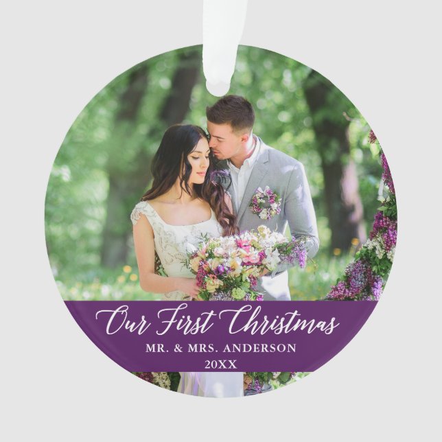 Adorno Elegante caligrafía Nuestro primer morado de Navid (Anverso)