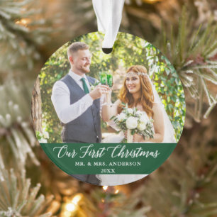 Adorno Elegante caligrafía Nuestro primer verde de Navid