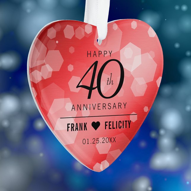 Adorno Elegante celebración del 40° Aniversario del Boda  (Elegant 40th Ruby Wedding Anniversary Acrylic Ornament Cover Photo.)