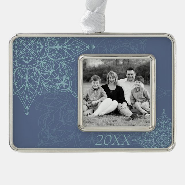 Adorno Elegante diseño de copo de nieve en azul (Anverso)