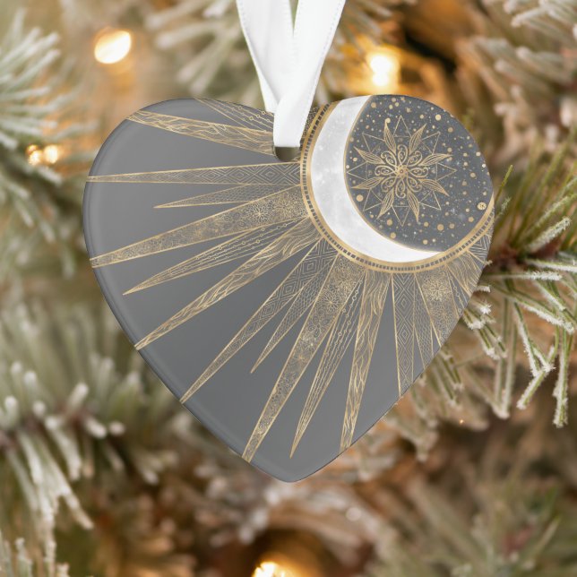 Adorno Elegante Doodles dorados Sun Moon Mandala Diseño (Árbol)