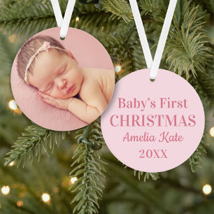 Adorno Elegante foto de Navidad de bebé niña por primera