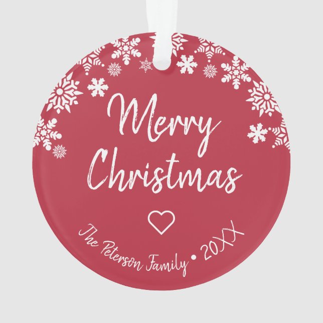 Adorno Elegante foto de personalizado con copos de nieve  (Reverso)